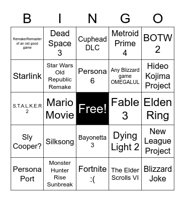 Game Awards 2021 Bingo Card