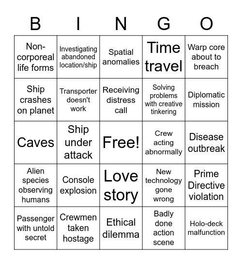 The average star trek episode Bingo card Bingo Card