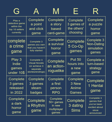 Video Game Challenge 2022 Bingo Card