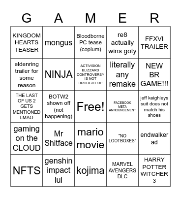 GAME AWARDS Bingo Card