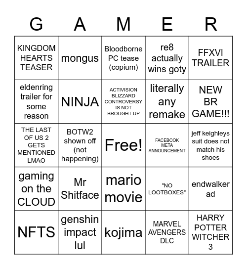 GAME AWARDS Bingo Card