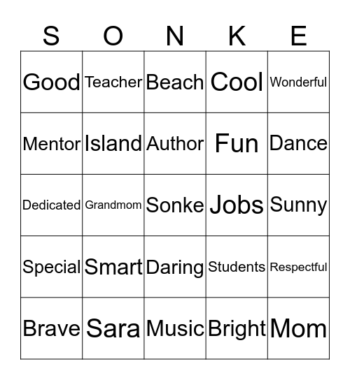 SONKE BINGO Card