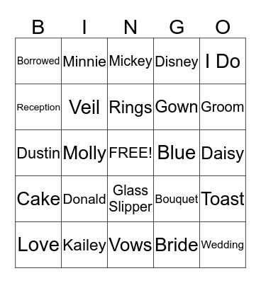 Kailey's Wedding Shower Bingo Card