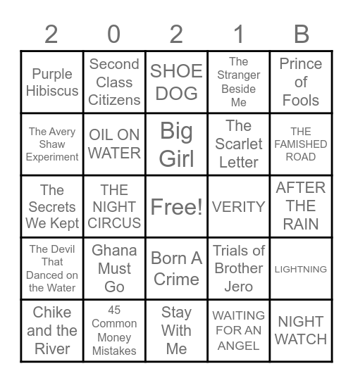 WOW BOOKCLUB 2021 BOOKS Bingo Card
