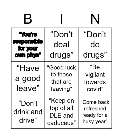 OC Brief Bingo! Bingo Card