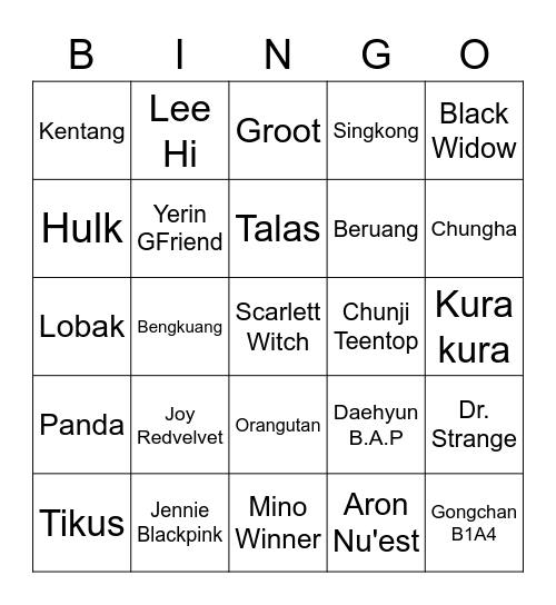 Seoy Bingo Card