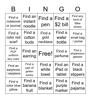 BINGO Scavenger Hunt Bingo Card