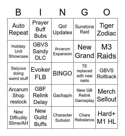 GBFest 2021 Bingo Card