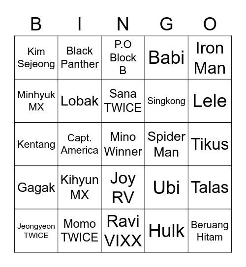 Punya Moguring Bingo Card