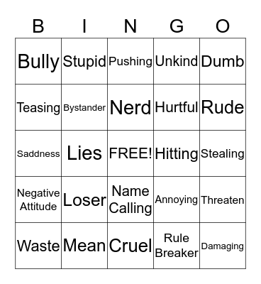 Bully Bingo Card