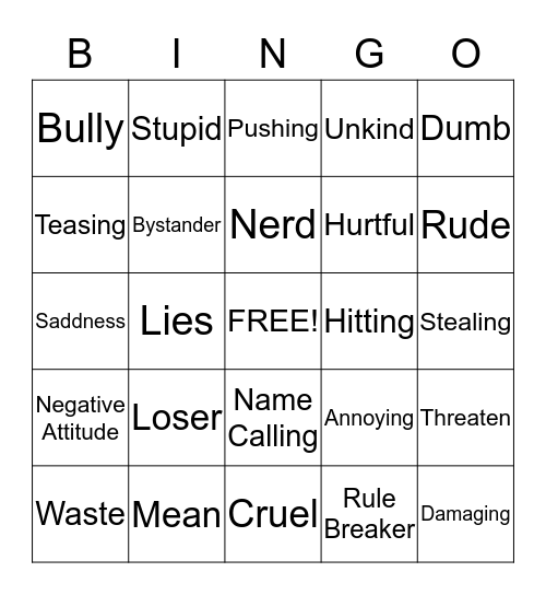 Bully Bingo Card