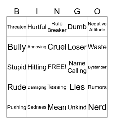 Bully Bingo Card