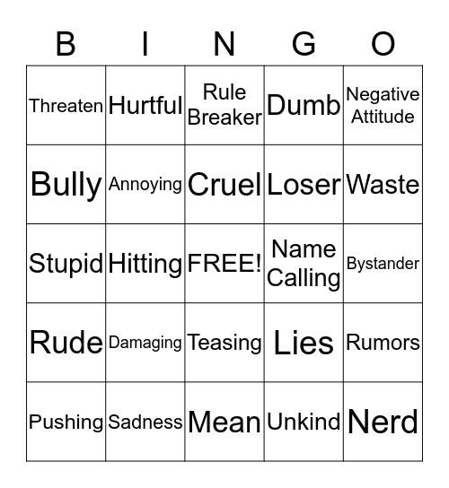 Bully Bingo Card