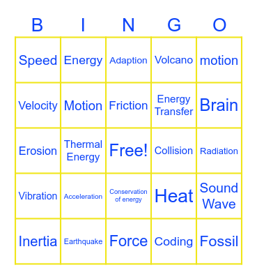Colton's Science Bingo Card