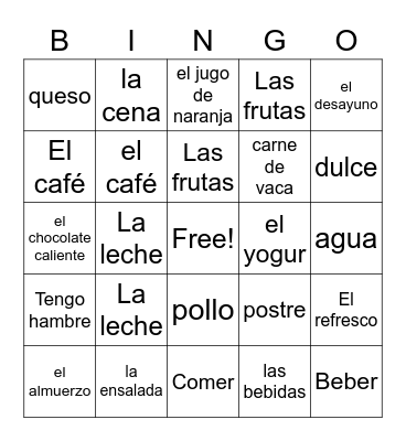 Spanish Food and Drinks by Sarah Davis Bingo Card
