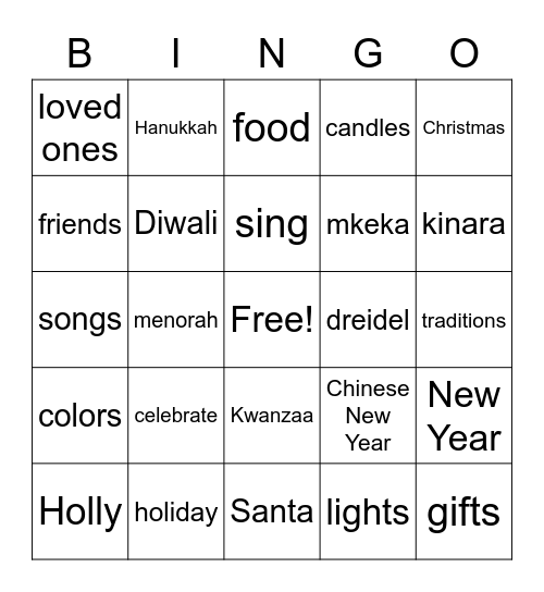 Holidays Bingo Card