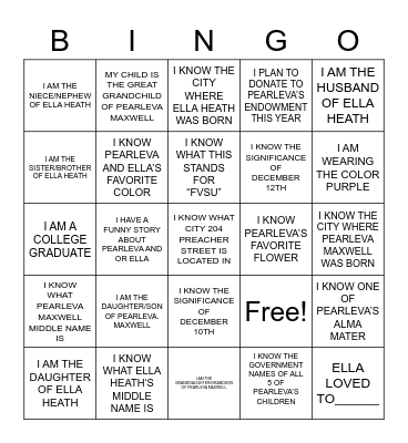 P & E BINGO Card