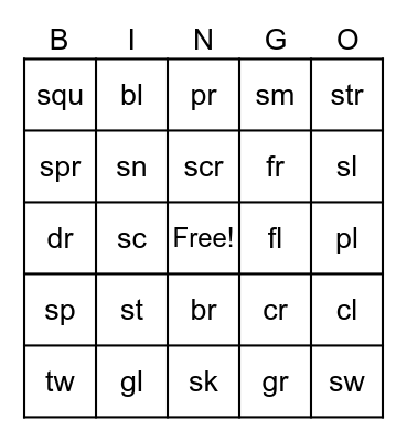 Blends Bingo Card