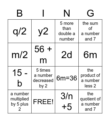writing and reading expressions Bingo Card