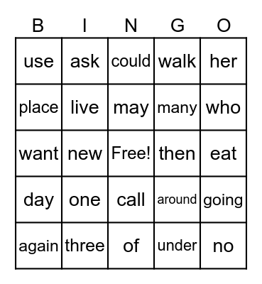 1st Grade Block 2 Bingo Card