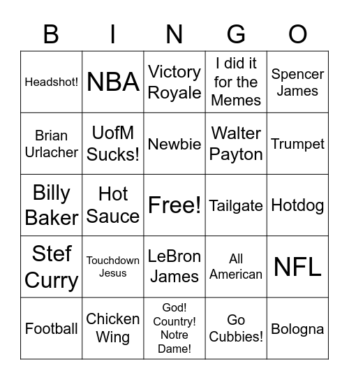 Brady's Birthday Bingo Card