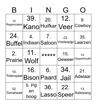 Wild West Bingo Card