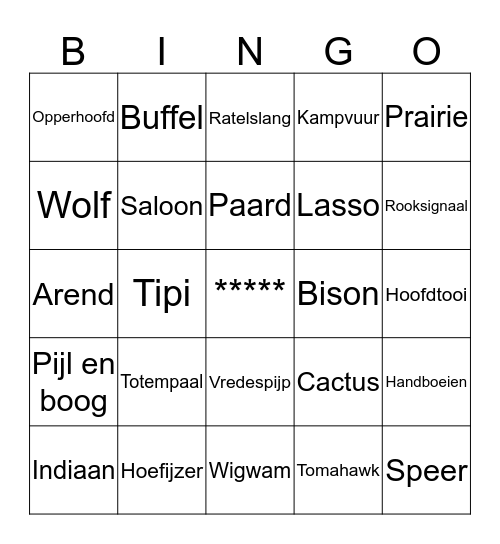 Wild West Bingo Card