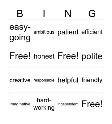 Unit 4 Vocabulary Bingo Card