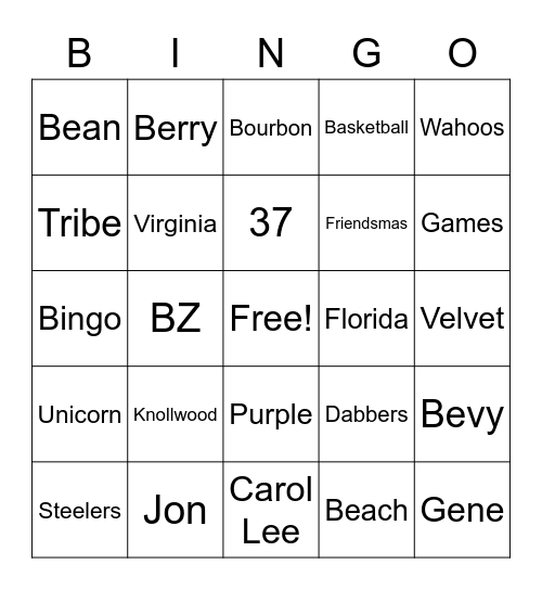 BZ BINGO Card