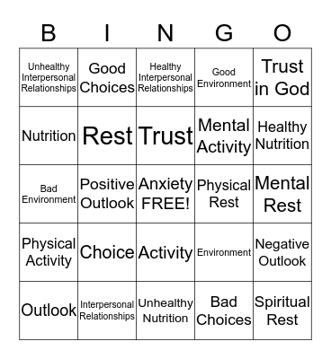 CREATION Health Bingo Card