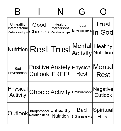 CREATION Health Bingo Card