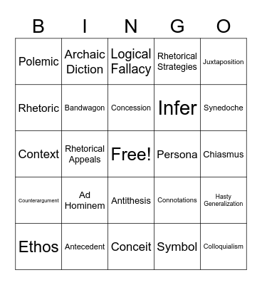 AP Language and Composition Vocabulary Bingo Card