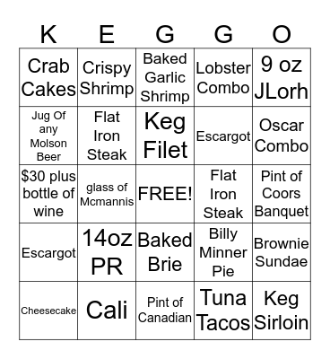 Please keep all receipts for items on the card Bingo Card