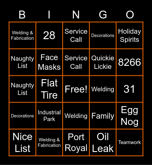 BCM Christmas Party Bingo Card