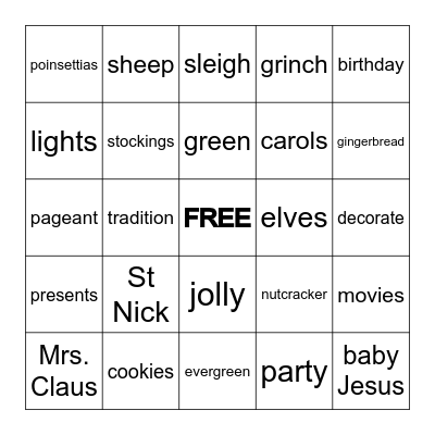 GNO Christmas Bingo Card