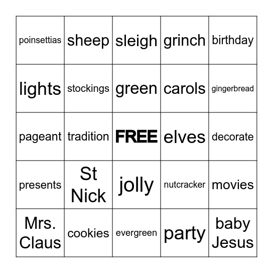 GNO Christmas Bingo Card