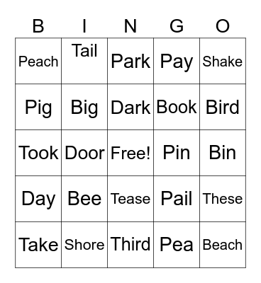 Minimal Pairs Bingo Card