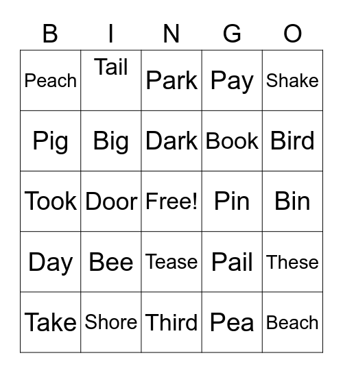 Minimal Pairs Bingo Card