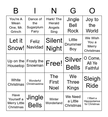 Christmas Song Bingo Card
