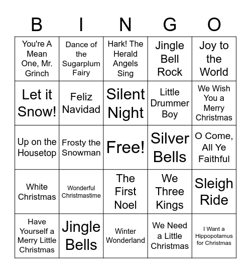Christmas Song Bingo Card