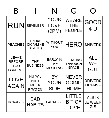Muziek Bingo 2021 Bingo Card