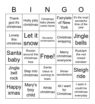 Christmas Boogie Bingo Card