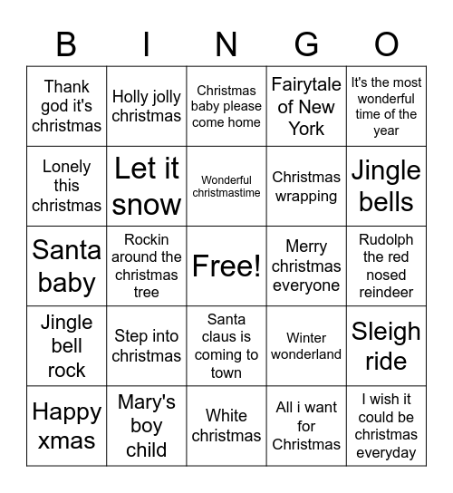 Christmas Boogie Bingo Card