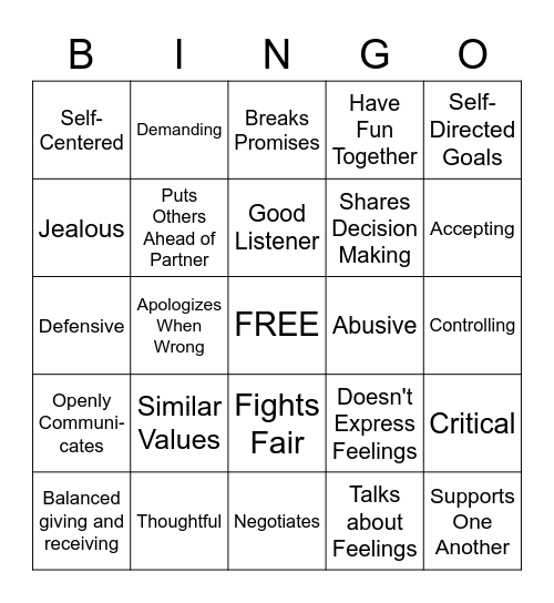 Relationship BINGO Card