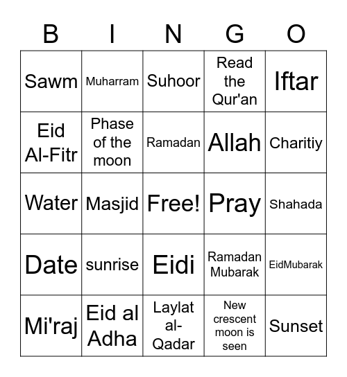 Eid #1 Bingo Card
