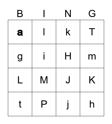 OG Letters g-p Bingo Card