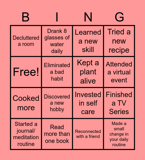 2021 Recap Bingo Card