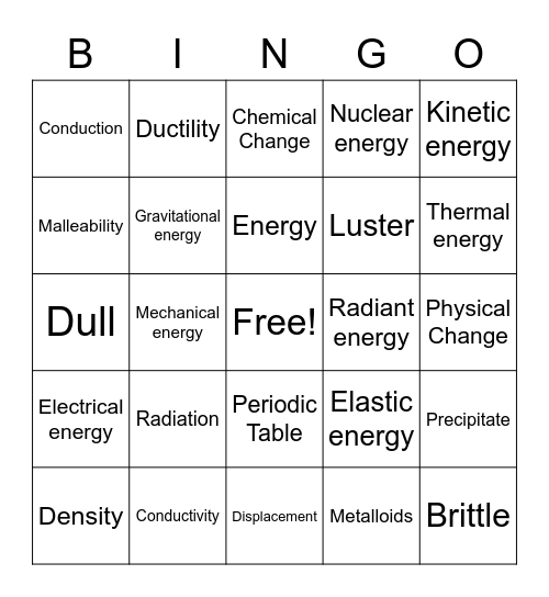 Vocabulary Bingo Card