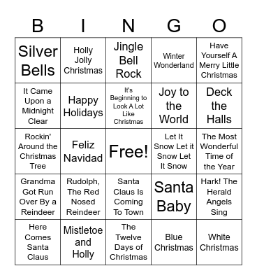 Christmas Carols Bingo Card