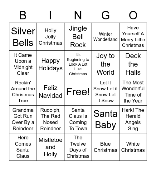 Christmas Carols Bingo Card